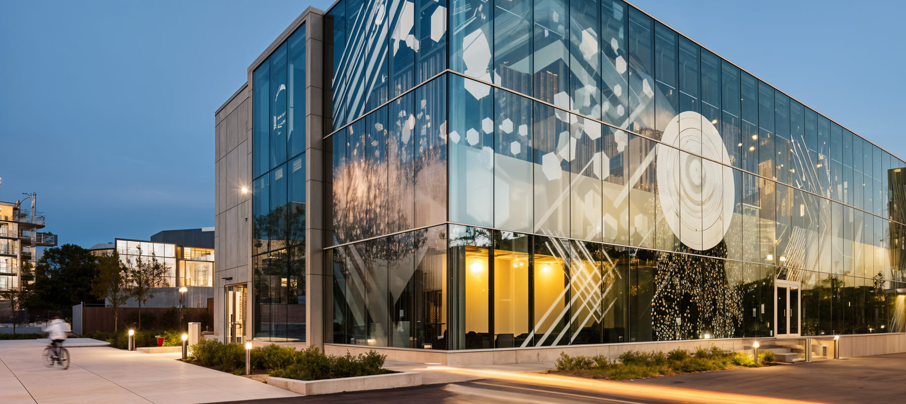A building using silk screen printed glass.